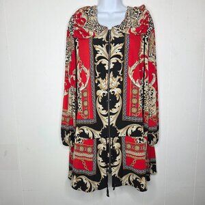 Evo Vorro Womens Geometric Drawstring Zip Up Jacket Size L Stretchy Art To Wear